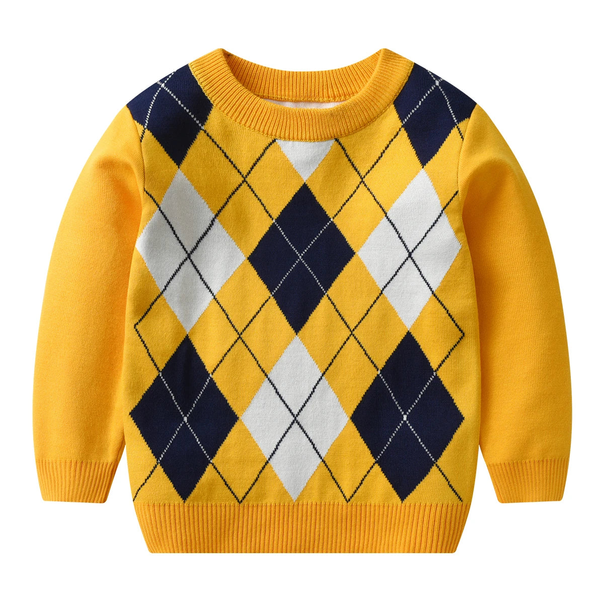 boy warm sweater plaid lattice long -sleeved sweater college style baby boy knit sweater