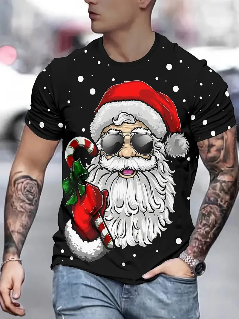 men's Christmas T-shirt fashion  short sleeved top casual plus size men clothing