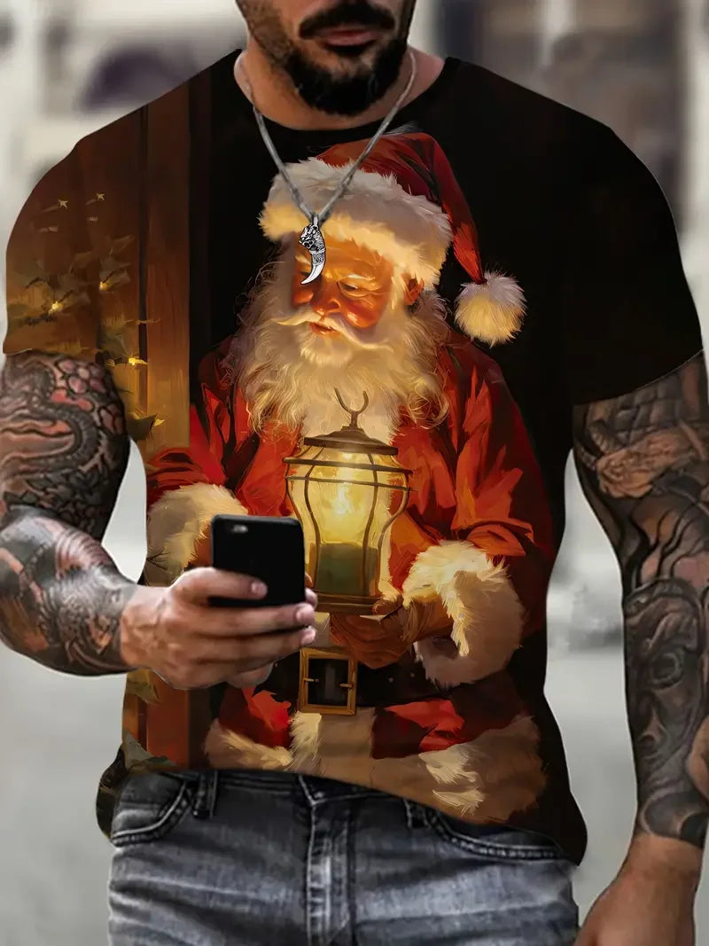 men's Christmas T-shirt fashion  short sleeved top casual plus size men clothing