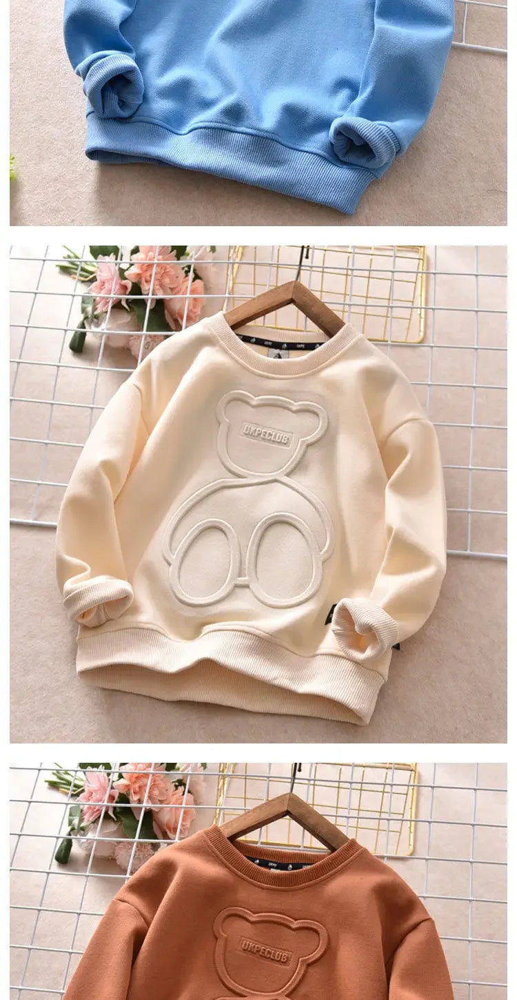 New Spring Autumn Steel Print Bear Sweatshirt Boys Clothes Teenagers Long Sleeve Pullovers  Girls Kids Cotton Tops Anime Hoodie