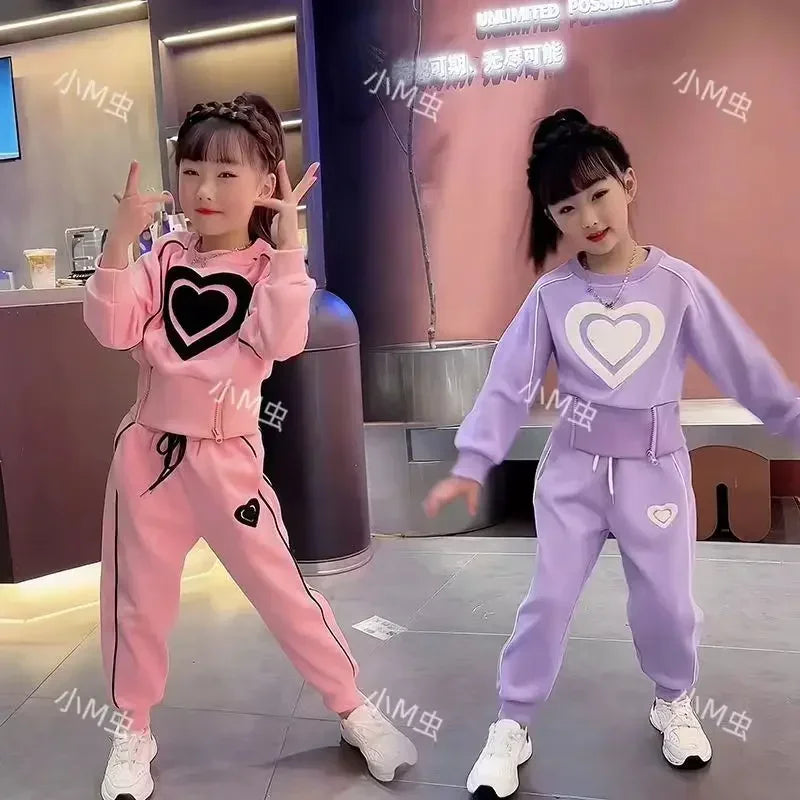 New Spring Autumn Girls Clothing Sets Kids Casual Sweatshirt+pant 2pcs Suit Tracksuit Child Outfit Sets Printing Sportswear 1-9