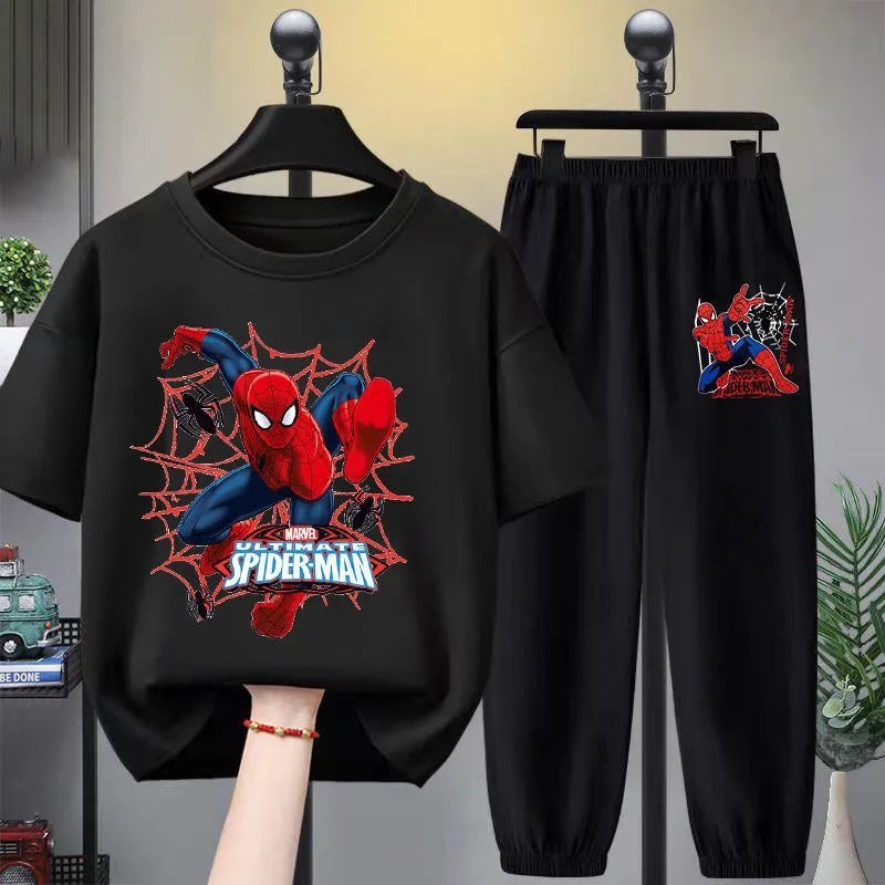 A Boy2 Pieces Set Teenage Girls & Boys Printed Spider-Man lronman Tracksuit Fashion Casual