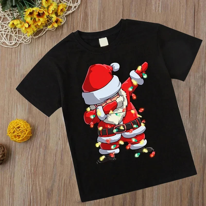 2024 Summer Cotton T-shirt New Toddler Comfort Top Children's clothing Christmas Elements 2-14T