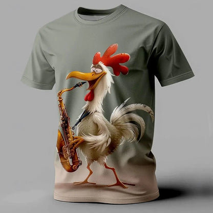 Chicken Print Summer Casual Short Sleeve Tee Street Fashion O-Neck Pullover Men's Oversized Clothing