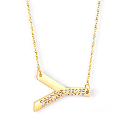 LUXUSSTEL CZ Letter M Pendant Necklace Trendy Style Gold Color High Quality Stainless Steel 26 Initial Collars  Chains
