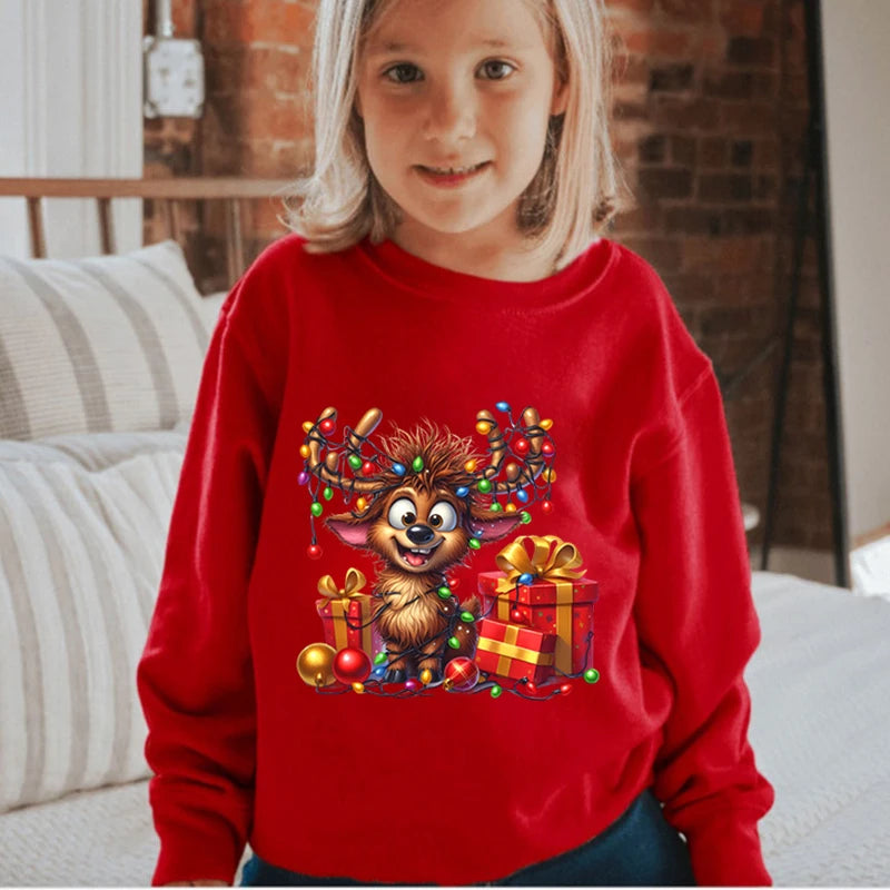 Christmas Elk Deer Print Children Sweatshirt Autumn Long Sleeve