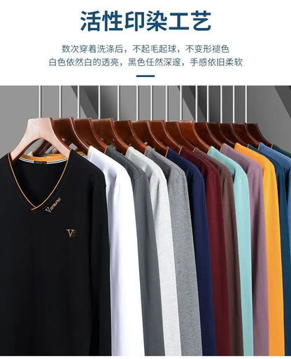 Korean Fashion Elegant Autumn T-shirt Men Loose Casual Sports Chic Solid Color Tee Y2K Hipster Street Casual Top Male Clothes