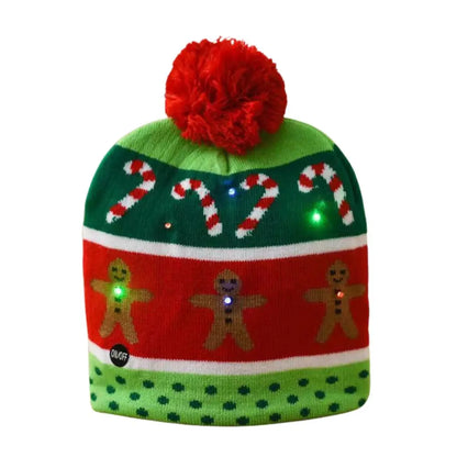 New Year LED Christmas Hat Sweater Knitted Beanie Christmas Light Up Knitted Hat Christmas Gift for Kids Xmas Decorations Hat