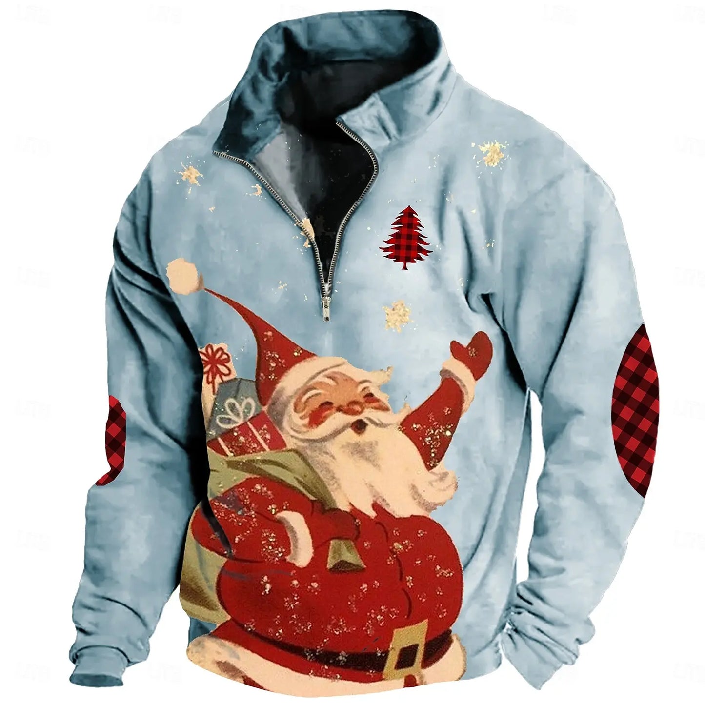 2024 New Santa Claus 3D Printed Mens Half Zipper Long Sleeve Sweatshirt Autumn Christmas Clothing FashionStandup Collar LooseTop