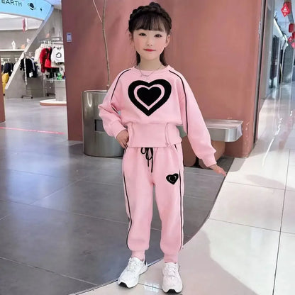 New Spring Autumn Girls Clothing Sets Kids Casual Sweatshirt+pant 2pcs Suit Tracksuit Child Outfit Sets Printing Sportswear 1-9