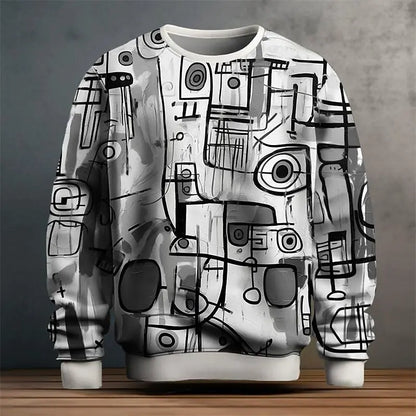 Pullover Sweatshirt For Men Graffiti Graphic 3D Printing Long Sleeve  Casual Man Sweatshirts