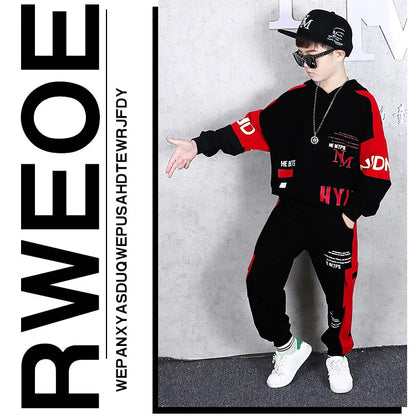 2024  winter children Boy Clothes Teenager tracksuit letters Hooded Top Shirts+ Ankle-tie Pant 8 10 11 12 year