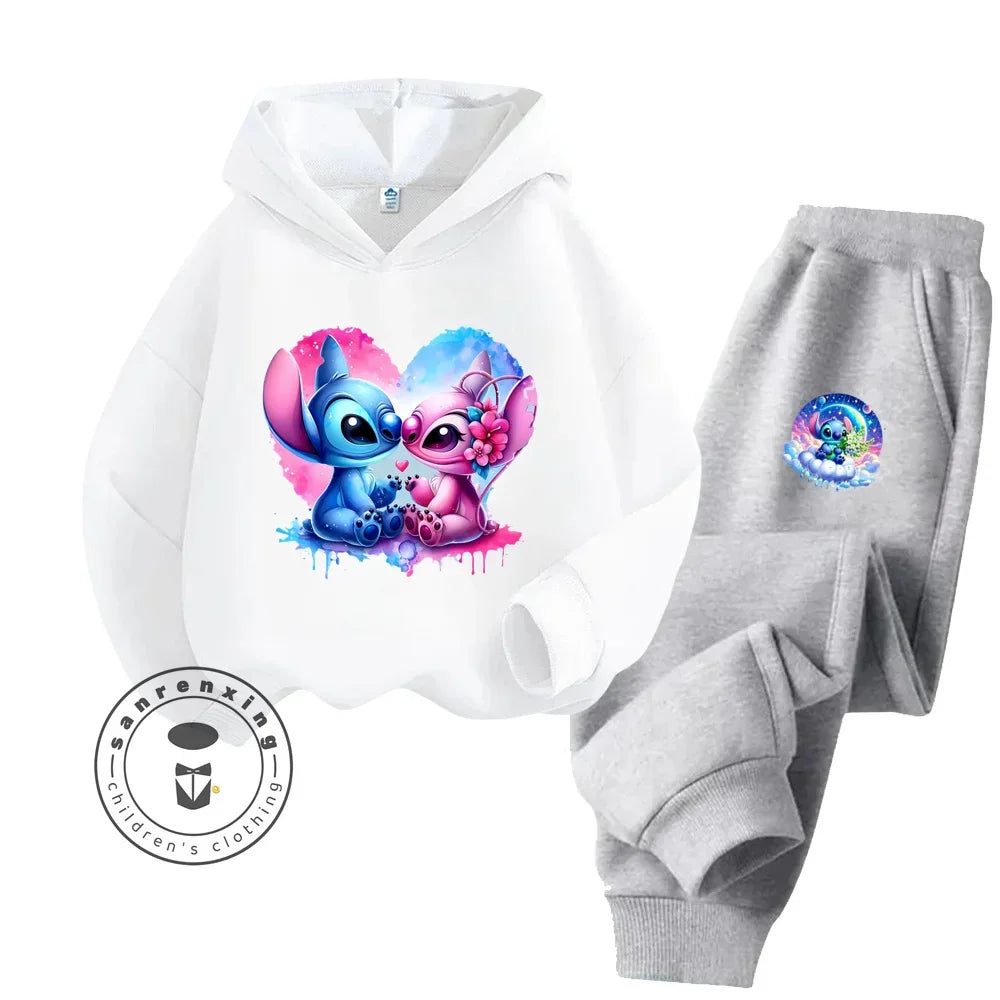 Cartoon Stitch Fall Winter Fashion Kawaii Sports Hoodie Set for Boys Girls Kids with High Quality Wear Resistant Cheap Fashion