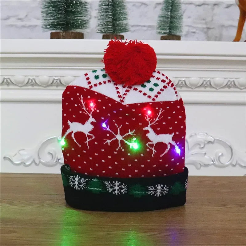 Knitted Christmas Hat Adult Child Santa Hat with LED Light