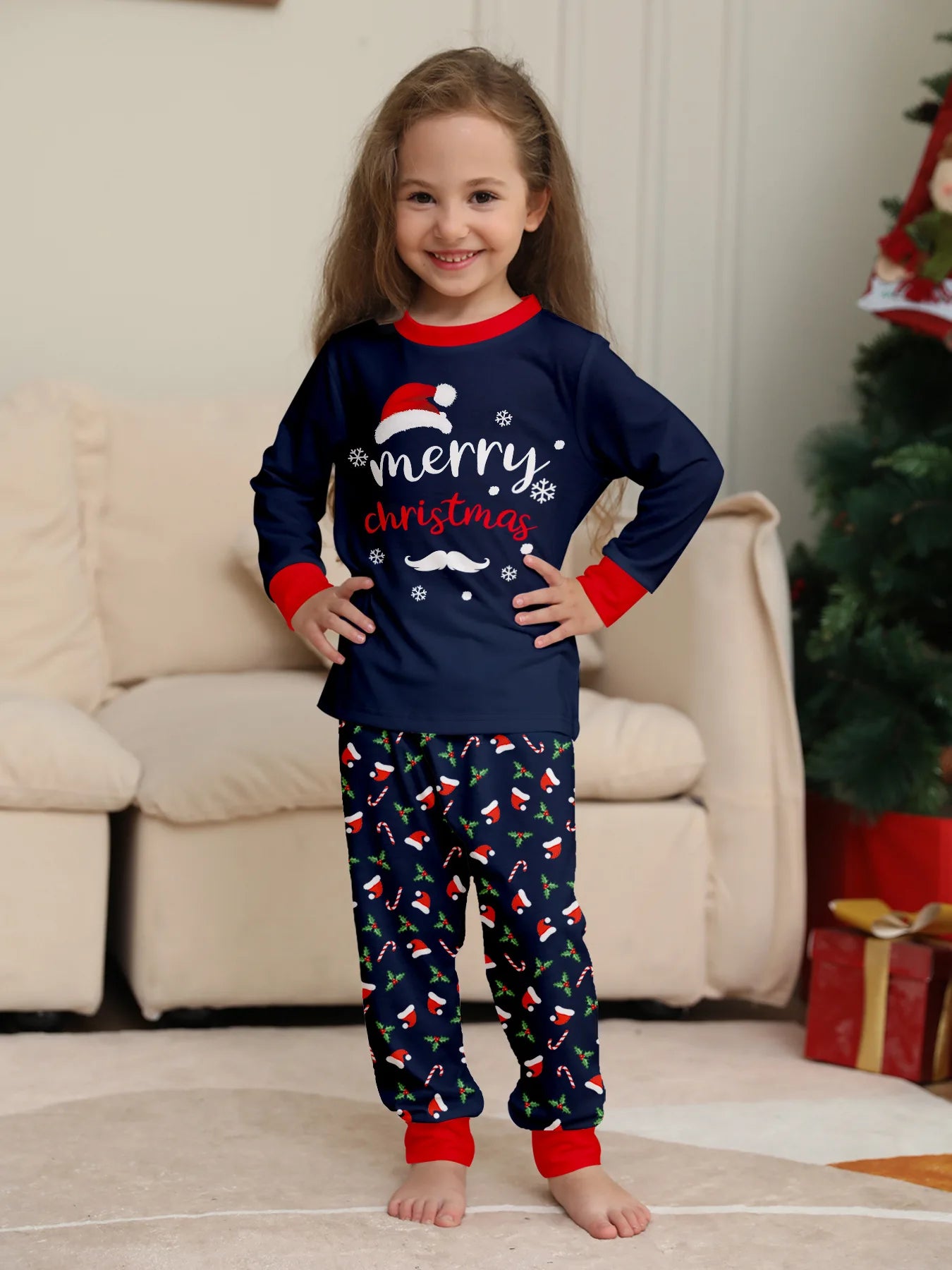 Christmas Family Matching Outfits Mother Father Kids Pajamas Set Santa Hat Print