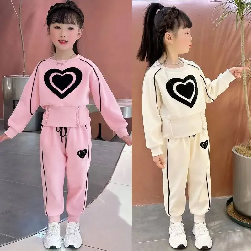 New Spring Autumn Girls Clothing Sets Kids Casual Sweatshirt+pant 2pcs Suit Tracksuit Child Outfit Sets Printing Sportswear 1-9