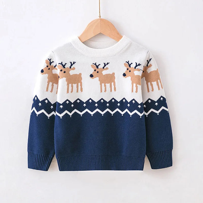 Christmas Boys Girls Sweaters Autumn Winter Children Cartoon Deer Knitted Pullover Jumpers Warm Outerwear Kids Casual Clothing