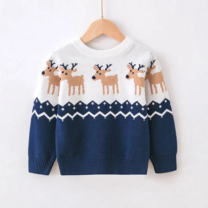 Christmas Boys Girls Sweaters Autumn Winter Children Cartoon Deer Knitted Pullover Jumpers Warm Outerwear Kids Casual Clothing