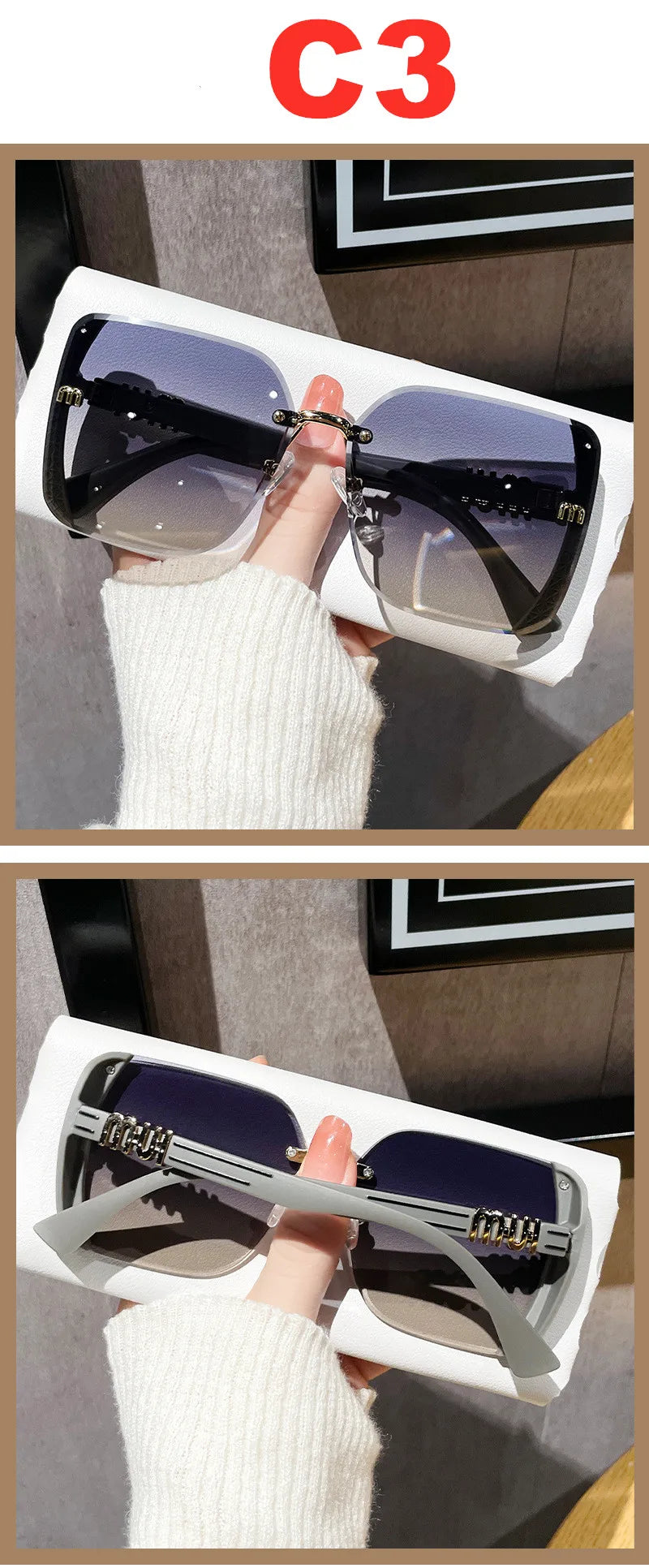 2024 new fashion trimmed sunglasses half frame high quality trend simple sunglasses for women with fine glitter(DS-1002)