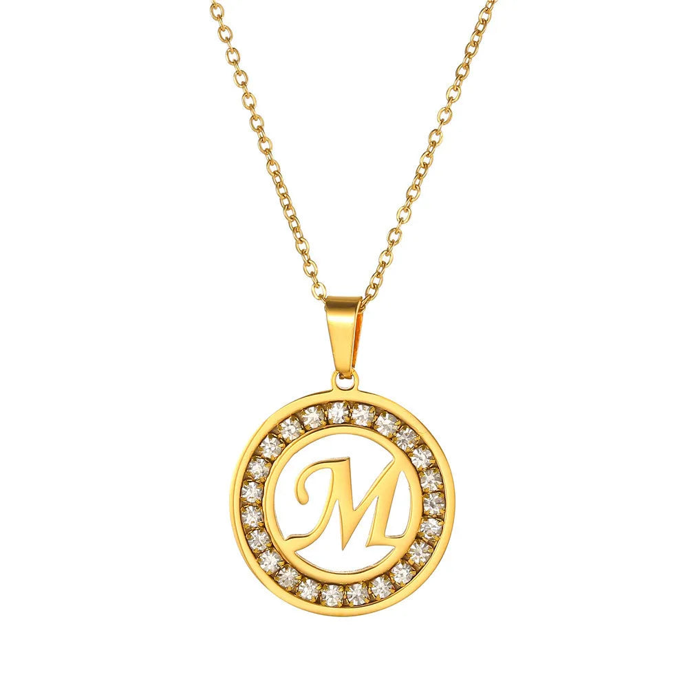 Fashion Stainless Steel Necklaces for Women Cubic Zircon Charm Initial Letter Pendant Name Jewelry Hot selling