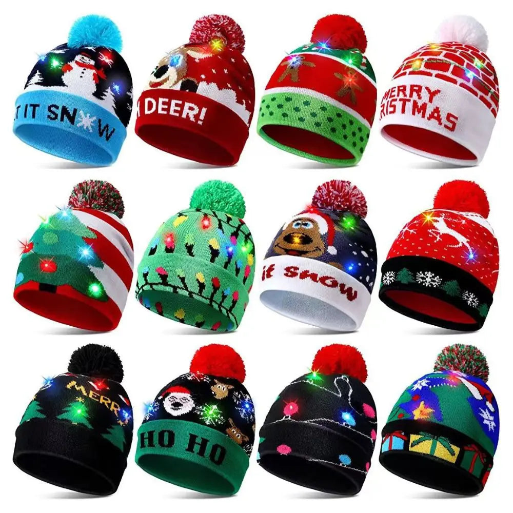 Light Up Xmas Beanie Cap Unisex Winter Beanie Sweater Hat with Colorful LEDs for Christmas New Year