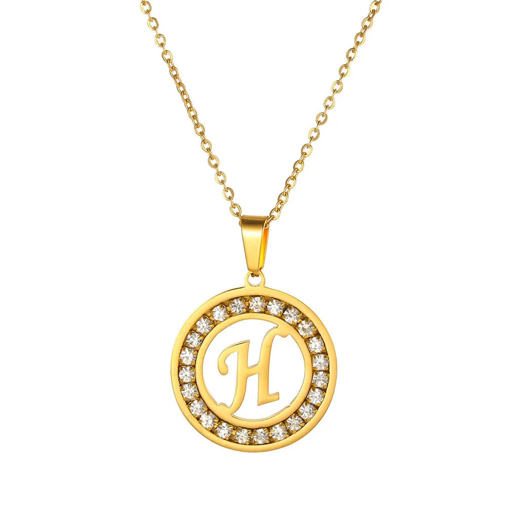Fashion Stainless Steel Necklaces for Women Cubic Zircon Charm Initial Letter Pendant Name Jewelry Hot selling