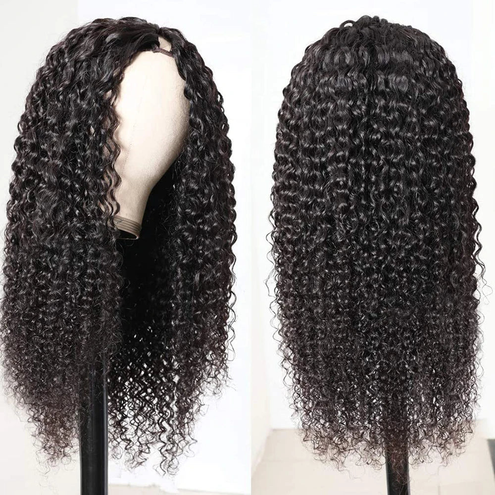 Brazilian Deep Curly Wave U Part Human Hair Wig for Women 180% Density