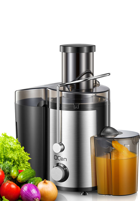 Qcen Juicer Machine, 500W Centrifugal Juicer Extractor with Wide Mouth 3” Feed Chute for Fruit Vegetable, Easy to Clean