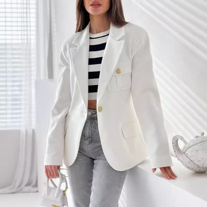 Double Breasted Solid Color Suit Small Coat For Women